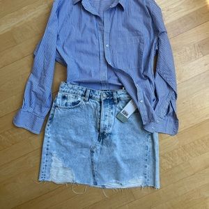 Zara stripe button up & HM Denim Skirt